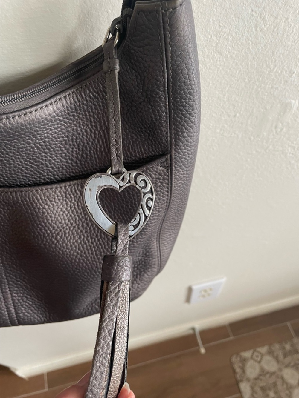 Brighton Barbados Ziptop Hobo Leather Shoulder Bag - Zinc Pearl - Picture 7 of 8